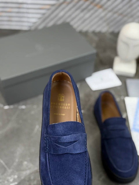 Замшевые лоферы Brunello Cucinelli синего цвета