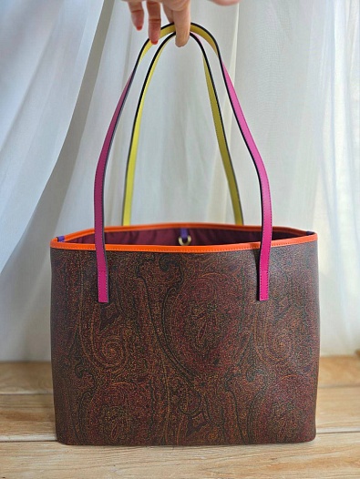Кожаная сумка Etro с узором пейсли 37x28 см   
