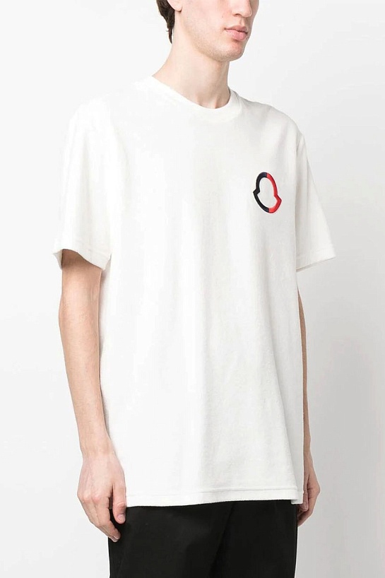 Футболка белого цвета Moncler logo-embroidered