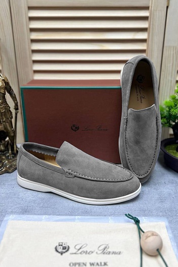 Мужские замшевые лоферы Loro Piana Open Walk - Grey   
