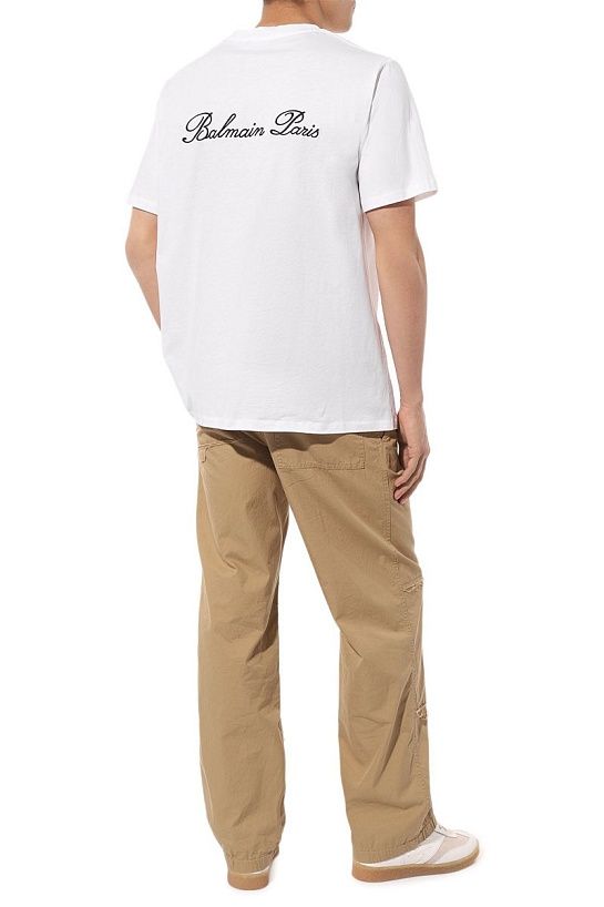 Мужская белая футболка Balmain logo-embroidered