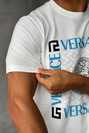 Мужская белая футболка Versace logo-print   