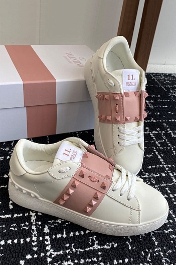 Женские кожаные кроссовки Valentino Premium - Pink   