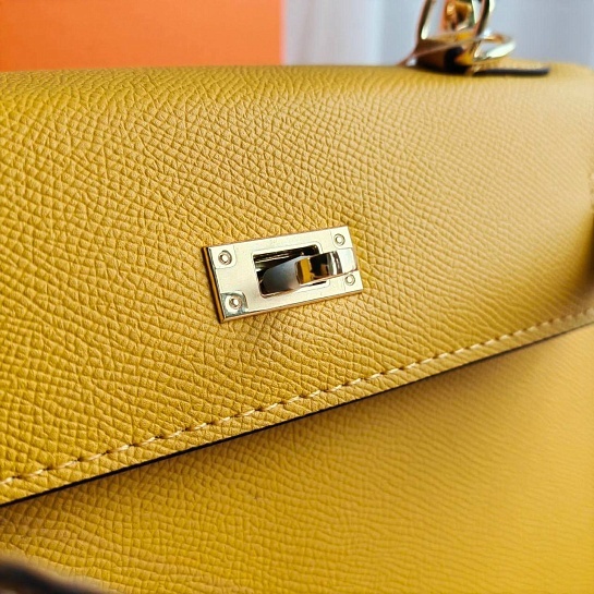Женская кожаная сумка Hermes Kelley 25x20 см - Yellow