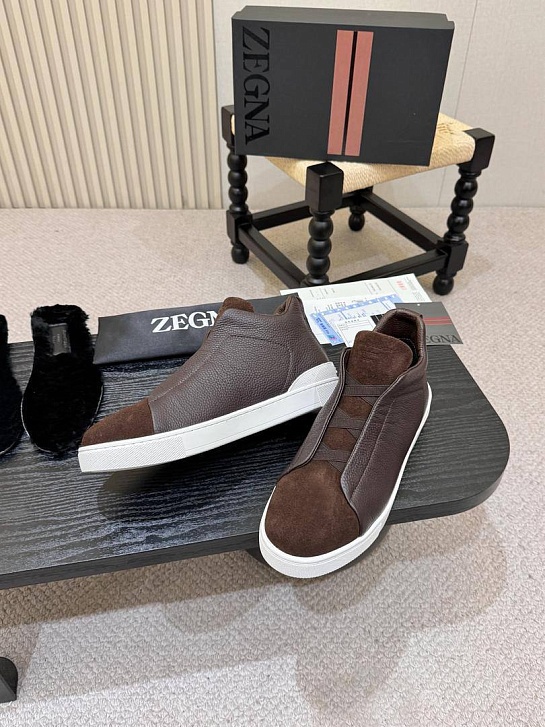 Кроссовки с мехом Ermenegildo Zegna Triple Stitch high-top