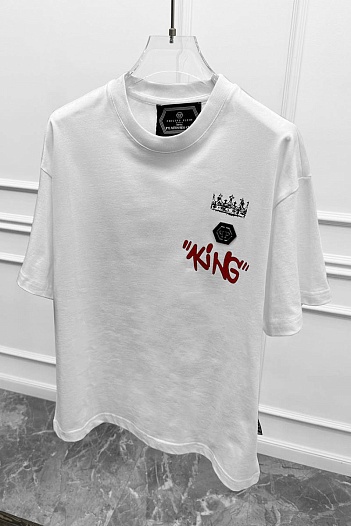 Мужская белая футболка Philipp Plein King skull   
