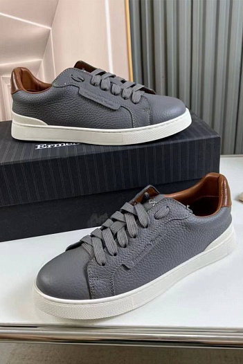 Кожаные кроссовки Ermenegildo Zegna серого цвета   