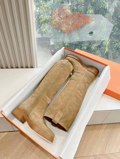 Женские замшевые сапоги Hermes Premium - Brown