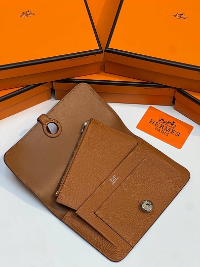 Кожаный кошелёк Hermes Dogon Duo - Brown 19.5x12 см   