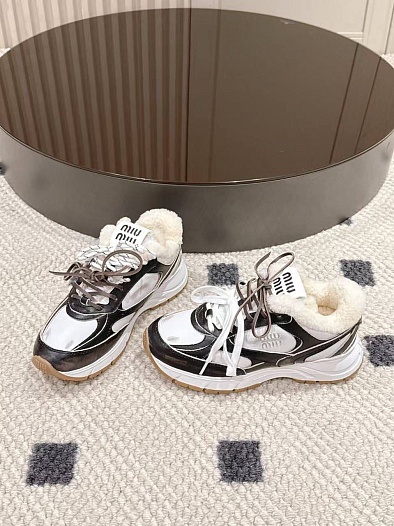 Женские кожаные кроссовки с мехом MIU MIU premium   