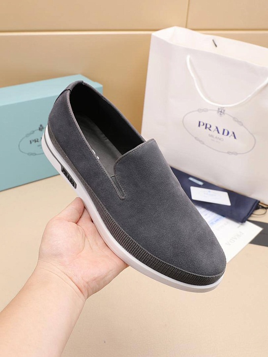 Мужские замшевые слипоны Prada Saint Tropez - Grey