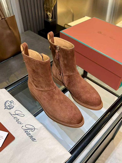 Женские замшевые сапоги Loro Piana premium - Brown   