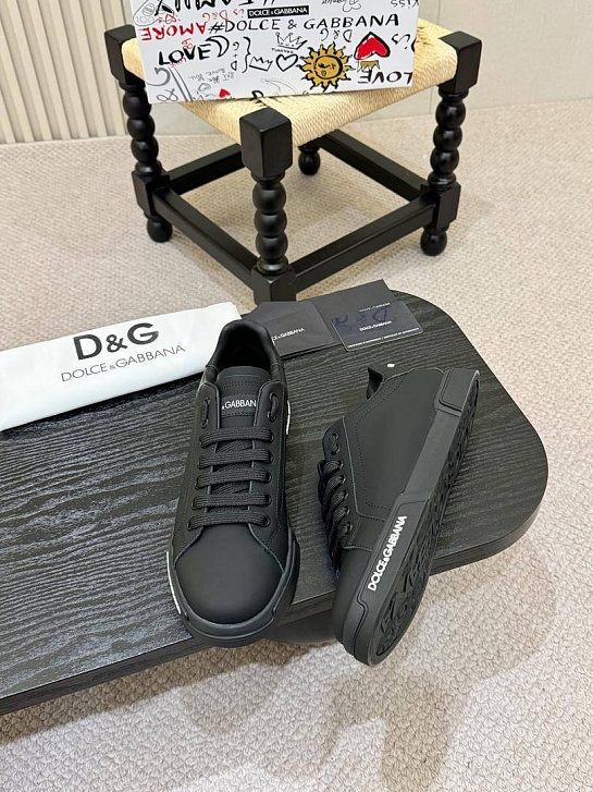 Чёрные кожаные кроссовки Dolce & Gabbana Portofino