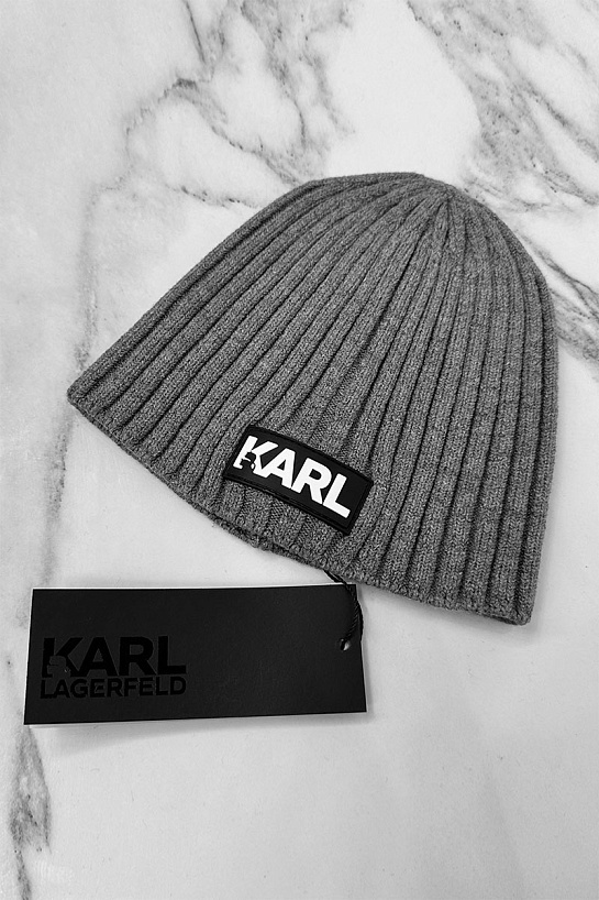 Мужская шапка серого цвета Karl Lagerfeld logo-patch