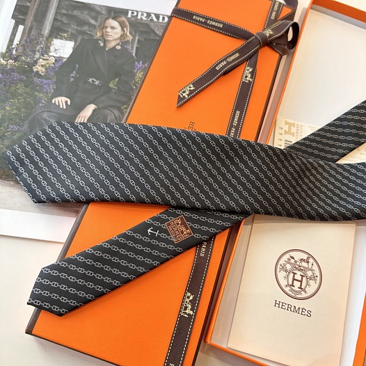Галстук Hermes Jetez l'Ancre premium - Black   
