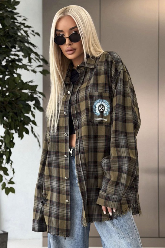 Женская оверсайз рубашка в клетку Chrome Hearts premium