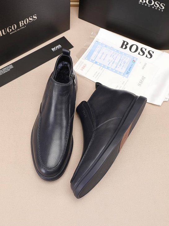 Кожаные лоферы с мехом Hugo Boss high-top - Navy