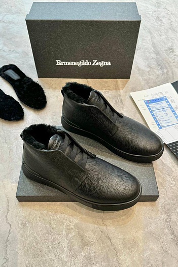 Кроссовки с мехом Ermenegildo Zegna Triple Stitch - Black   