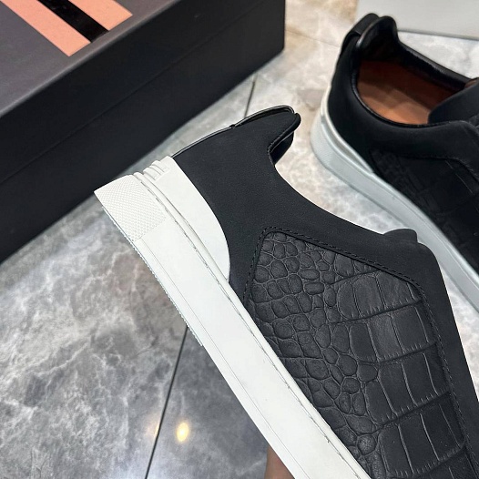Мужские кроссовки Ermenegildo Zegna Triple Stitch Alligator - Black   