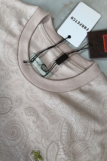 Бежевая мужская футболка Etro embroidered-logo   
