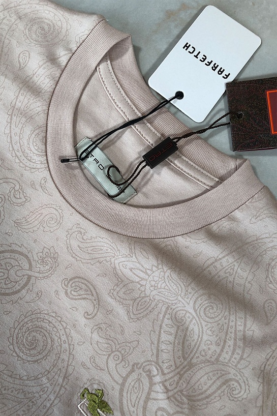 Бежевая мужская футболка Etro embroidered-logo