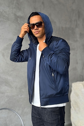 Мужская синяя ветровка Dolce & Gabbana logo-plaque   