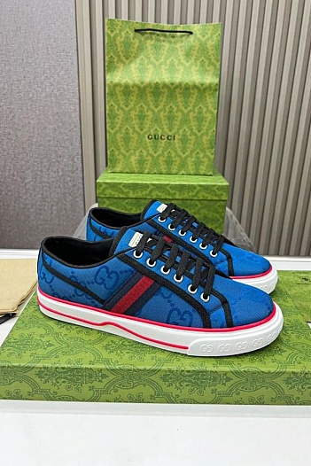 Мужские синие кроссовки Gucci GG Monogram   