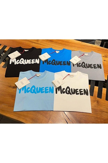 Синяя футболка Alexander McQueen graffiti logo-print   