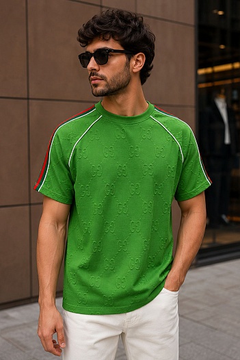 Зелёная оверсайз футболка Gucci logo all-over embossed   