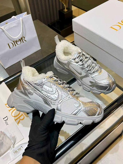 Женские кожаные кроссовки с мехом Dior Chrono Premium