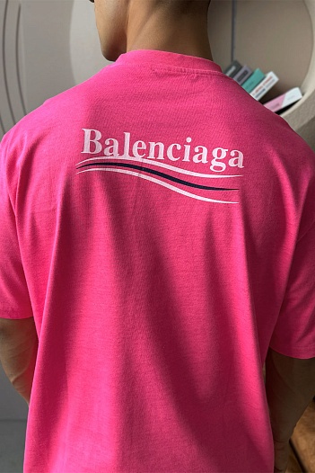 Мужская оверсайз футболка Balenciaga розового цвета   