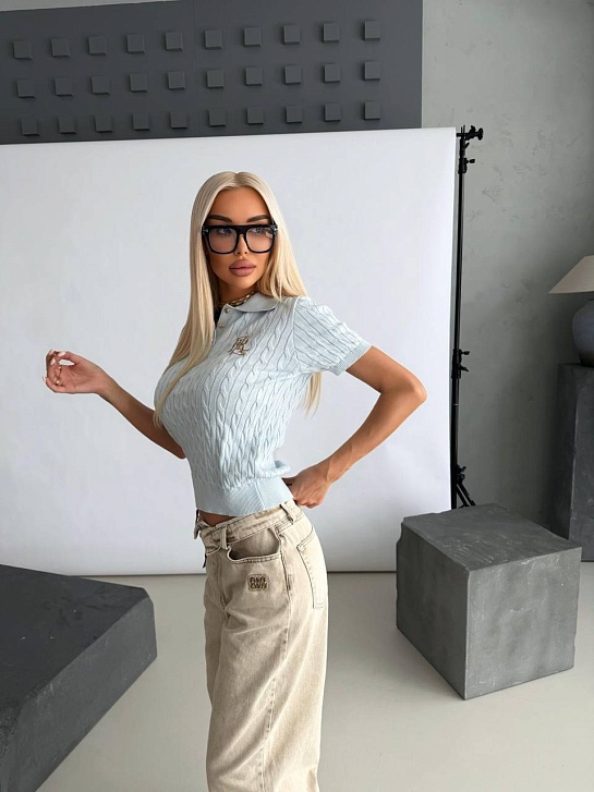 Женское поло Роlо Ralрh Lаurеn logo-embroidered premium - Blue