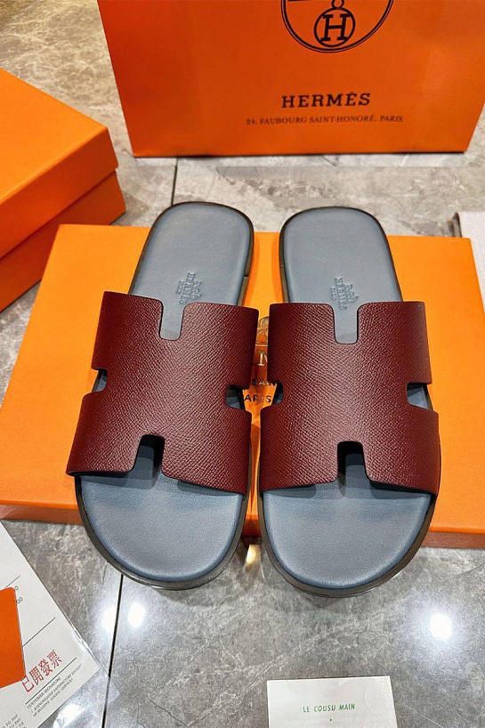 Кожаные шлёпанцы Hermes Izmir - Red