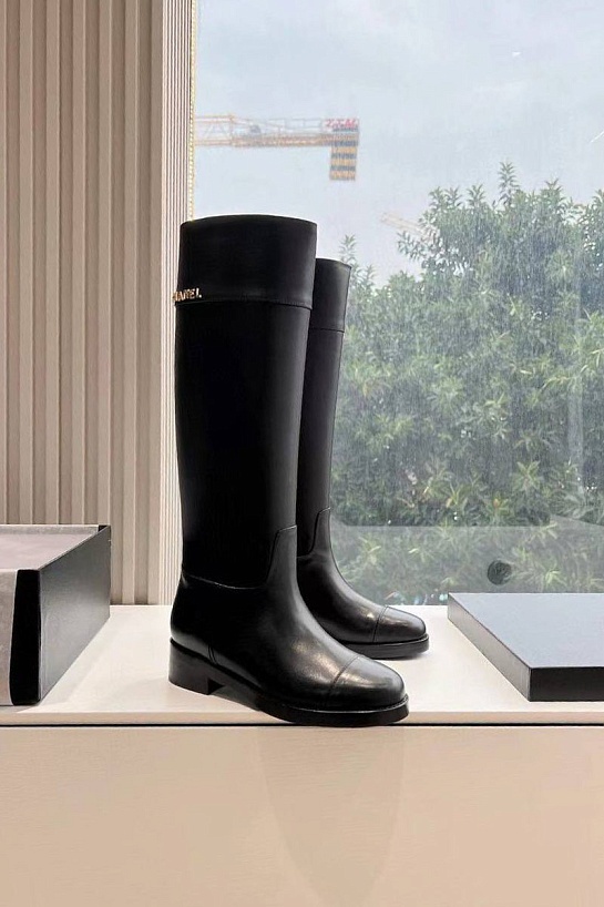 Женские кожаные сапоги Chanel Premium - Black
