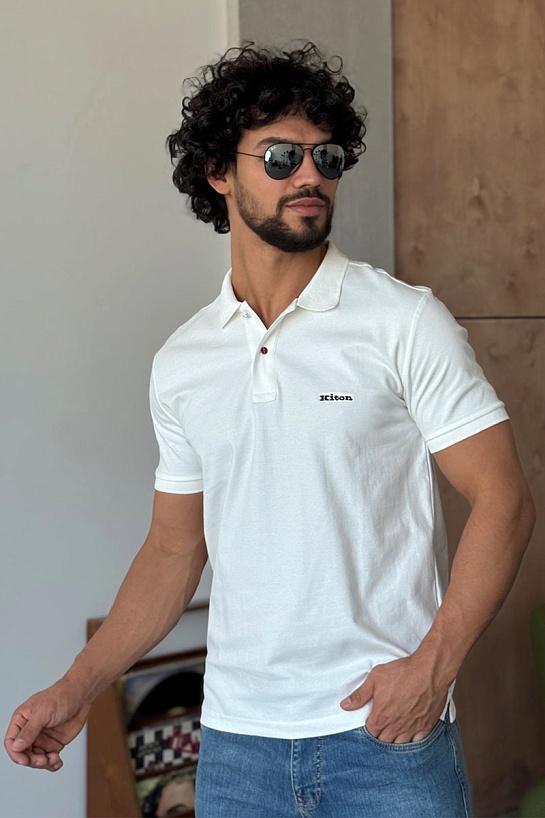 Мужское белое поло Kiton embroidered logo