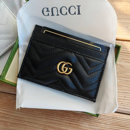 Кожаный чёрный кардхолдер Gucci GG logo-plaque 10x7 см - Black   