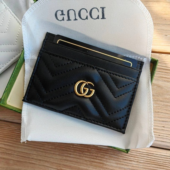 Кожаный чёрный кардхолдер Gucci GG logo-plaque 10x7 см - Black