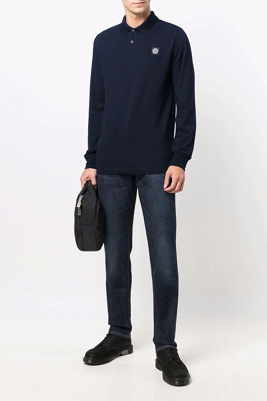 Поло с длинным рукавом Stone Island logo-patch - Navy