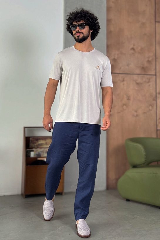 Мужская серая футболка Loro Piana logo-embroidered