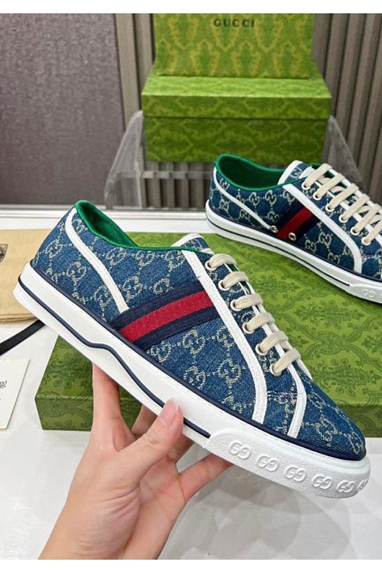 Мужские синие кросовки Gucci GG Monogram