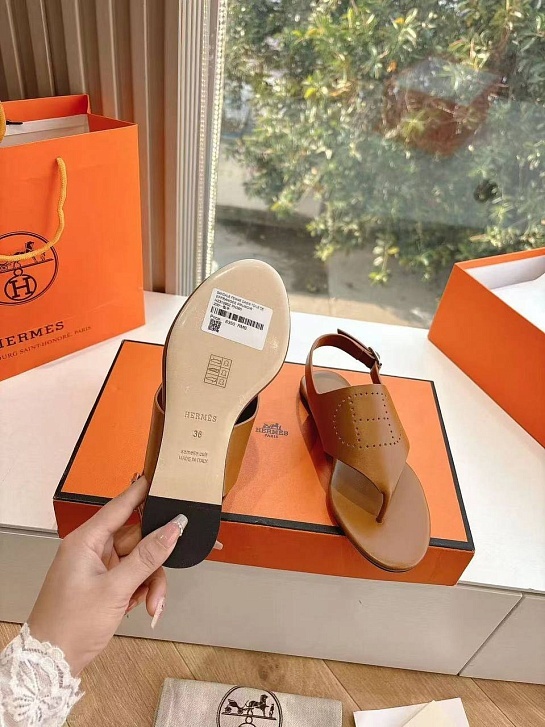 Женские кожаные сандалии Hermes Premium - Brown