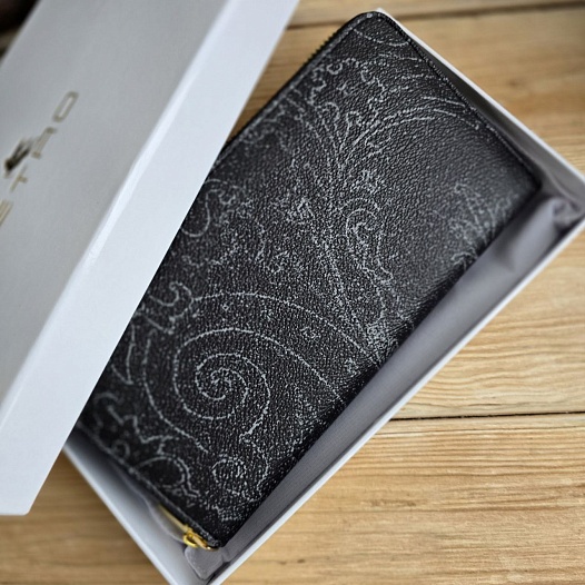 Кожаное портмоне Etro с узором пейсли 19x10 см   