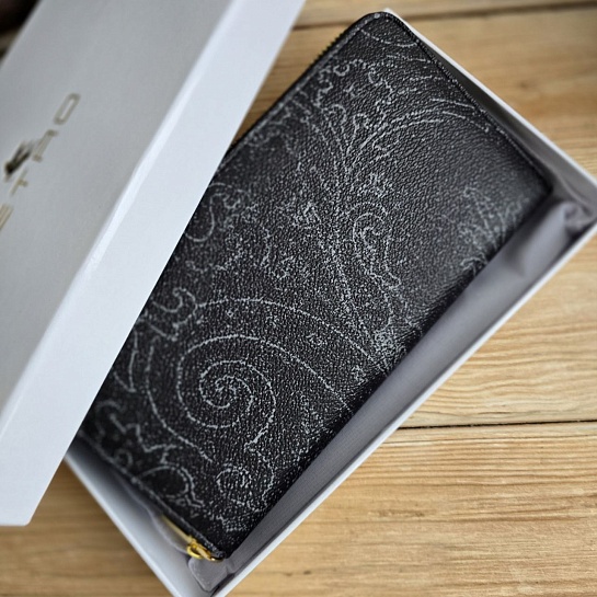 Кожаное портмоне Etro с узором пейсли 19x10 см