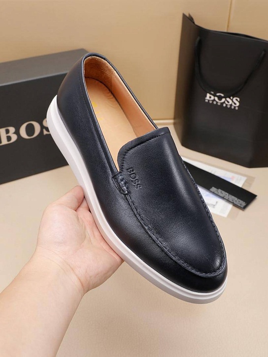 Кожаные лоферы Hugo Boss embossed logo - Navy / White