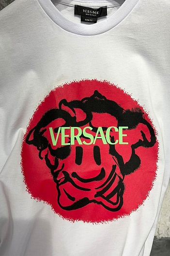 Белая мужская футболка Versace Medusa Smiley logo   