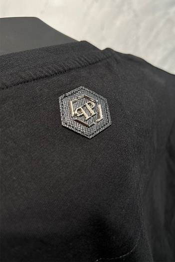Чёрная оверсайз футболка со стразами Philipp Plein The Skull   