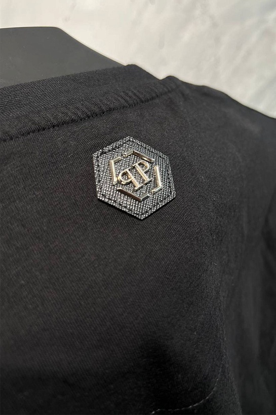 Чёрная оверсайз футболка со стразами Philipp Plein The Skull