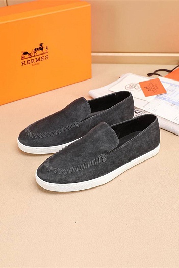 Мужские замшевые лоферы Hermes Julian - Grey   
