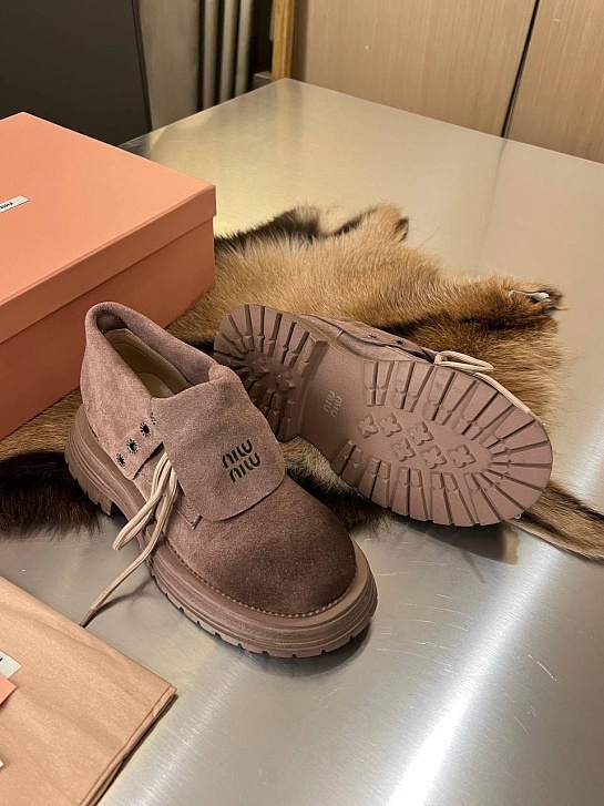 Женские замшевые ботинки MIU MIU Premium - Brown