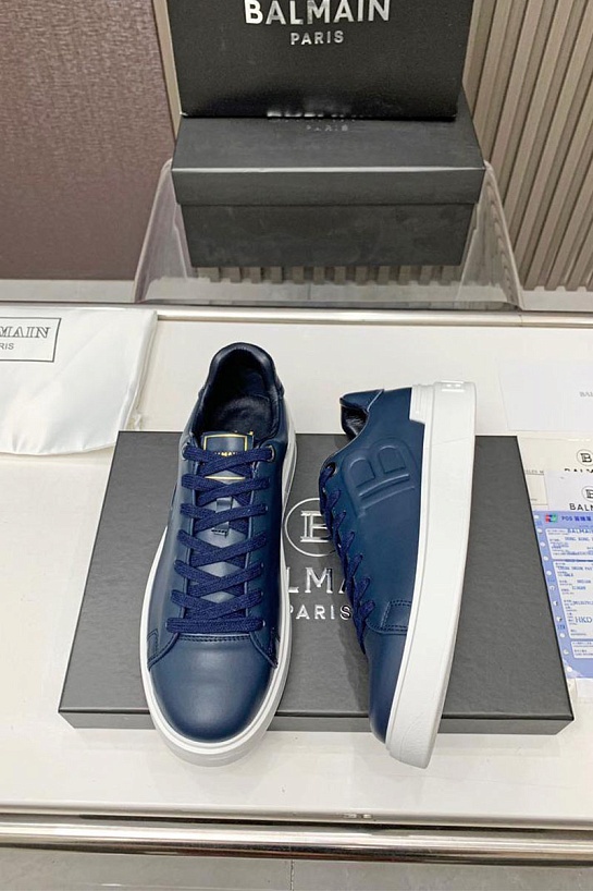 Кожаные кроссовки Balmain синего цвета